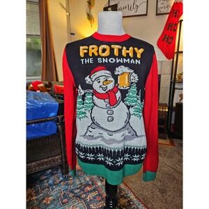 Novelty Christmas Sweater Size L "Frothy The Snowman" Pullover